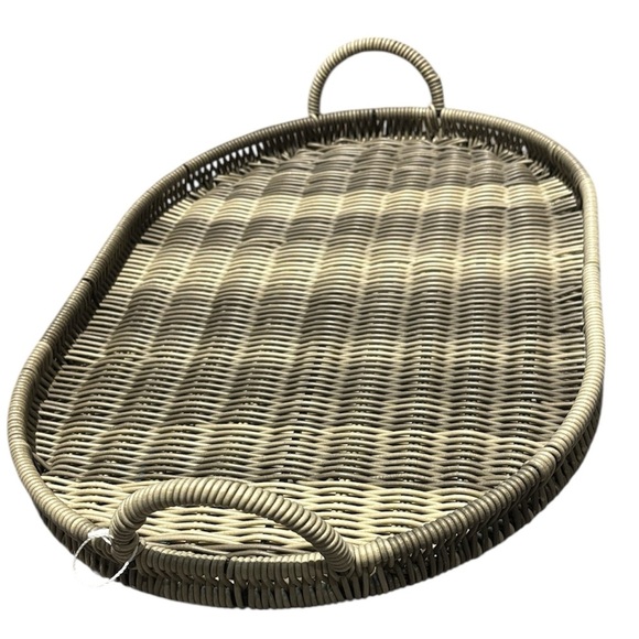 Elegant Woven Ratan Oval Tray with handles in grey - Picture 12 of 12